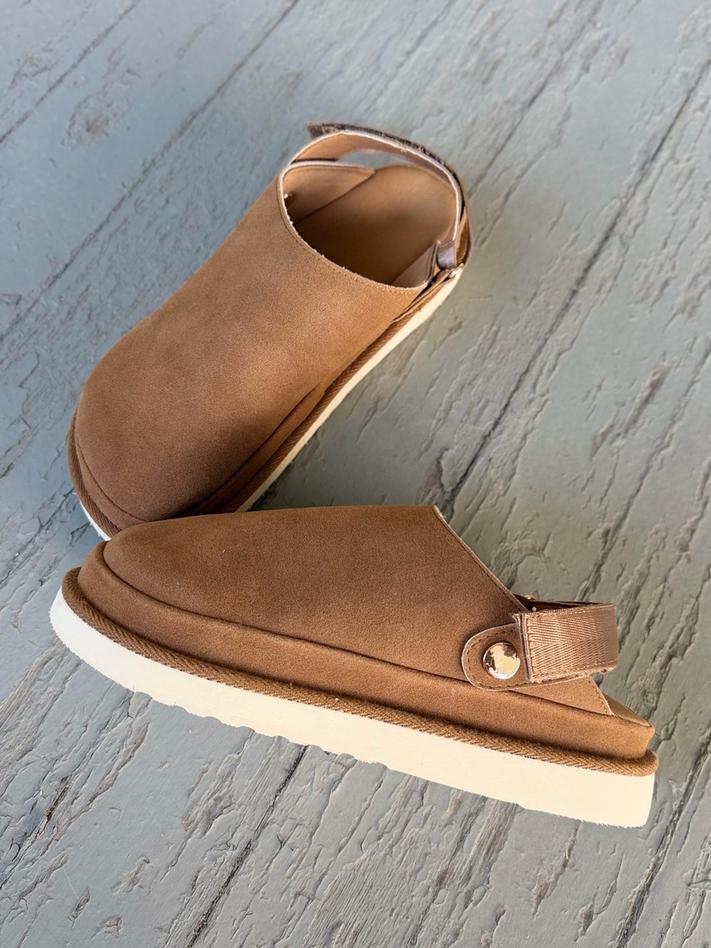 Women's Cozy Suede Platform Clogs Slippers Chestnut Brown Size 40 US 9